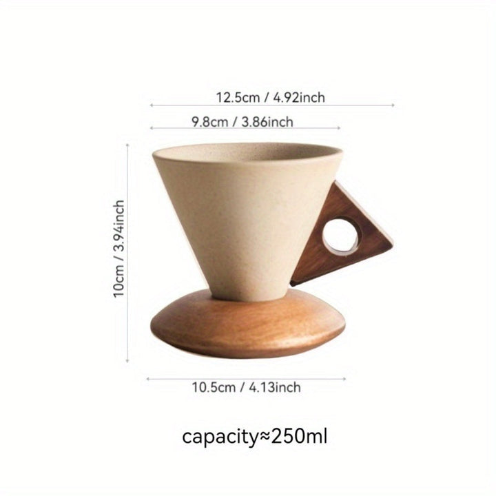 BaristaLuxe Ceramic Coffee Cup 250ml – Handmade with Wooden Handle and Coaster | Kalsten