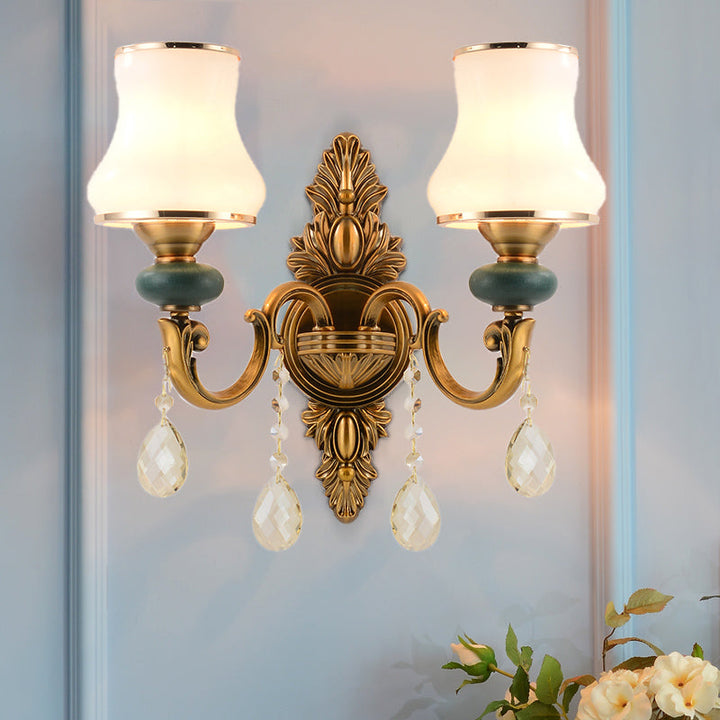 Kalsten | Vase White Glass Wall Mount Light Nordic Living Room 1/2 Heads Brass Wall Lamp