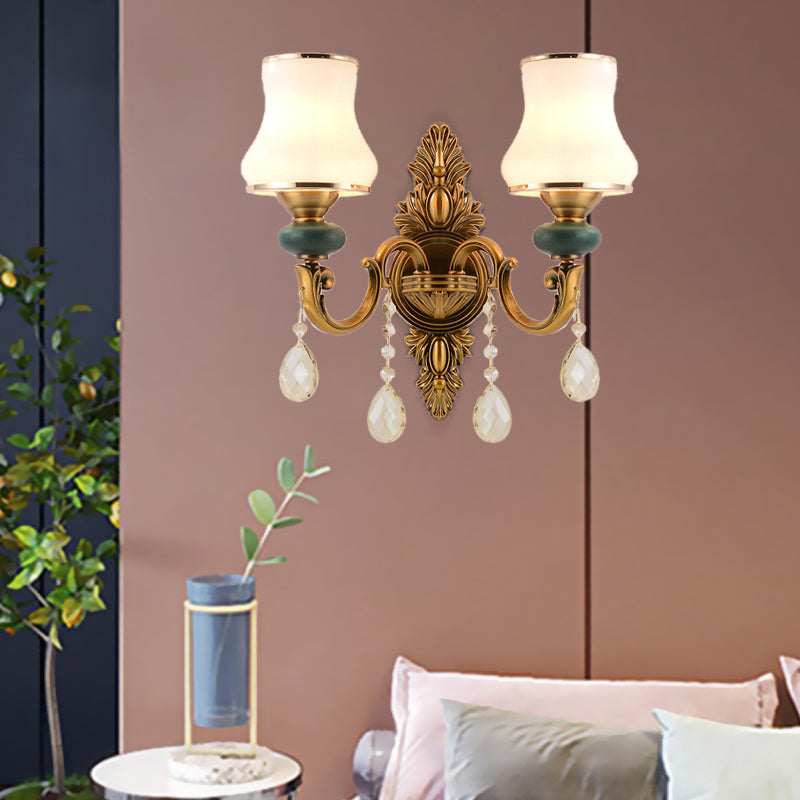 Kalsten | Vase White Glass Wall Mount Light Nordic Living Room 1/2 Heads Brass Wall Lamp