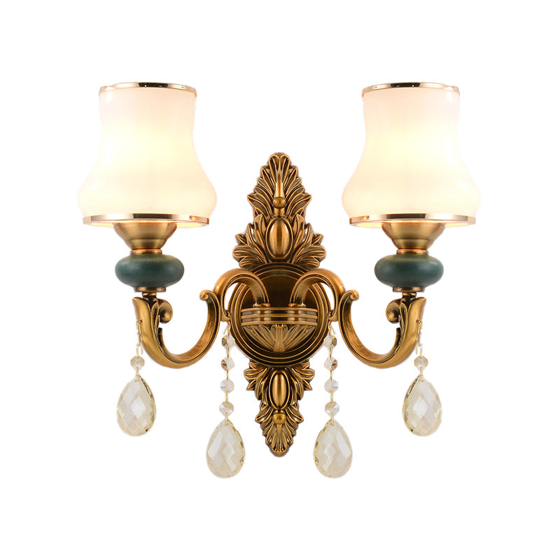 Kalsten | Vase White Glass Wall Mount Light Nordic Living Room 1/2 Heads Brass Wall Lamp