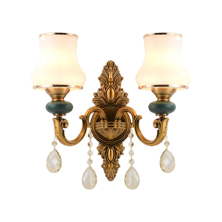 Kalsten | Vase White Glass Wall Mount Light Nordic Living Room 1/2 Heads Brass Wall Lamp