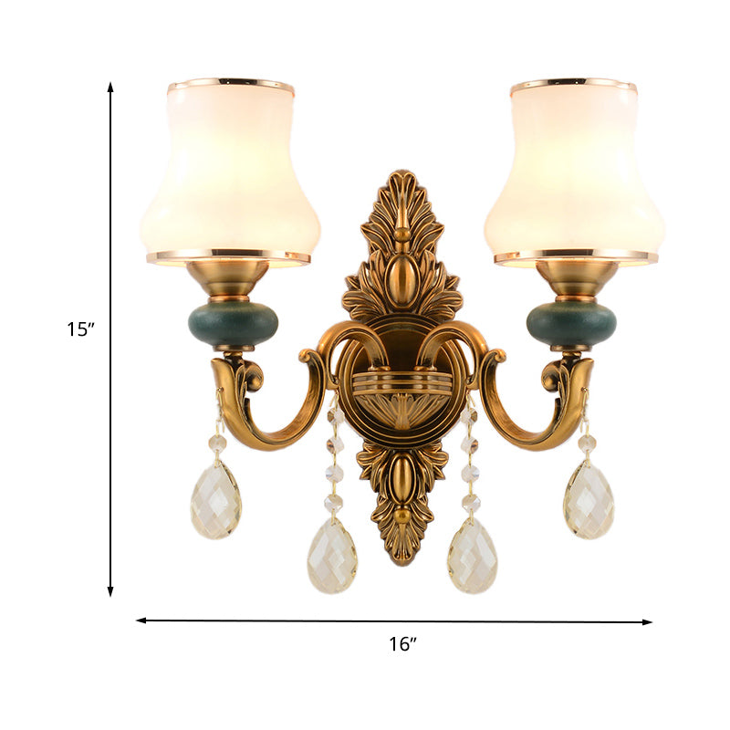 Kalsten | Vase White Glass Wall Mount Light Nordic Living Room 1/2 Heads Brass Wall Lamp