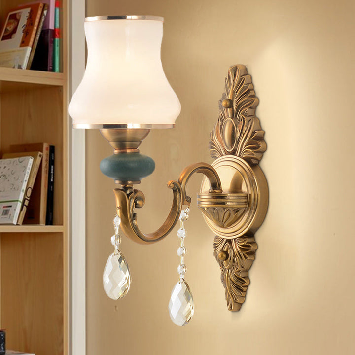 Kalsten | Vase White Glass Wall Mount Light Nordic Living Room 1/2 Heads Brass Wall Lamp