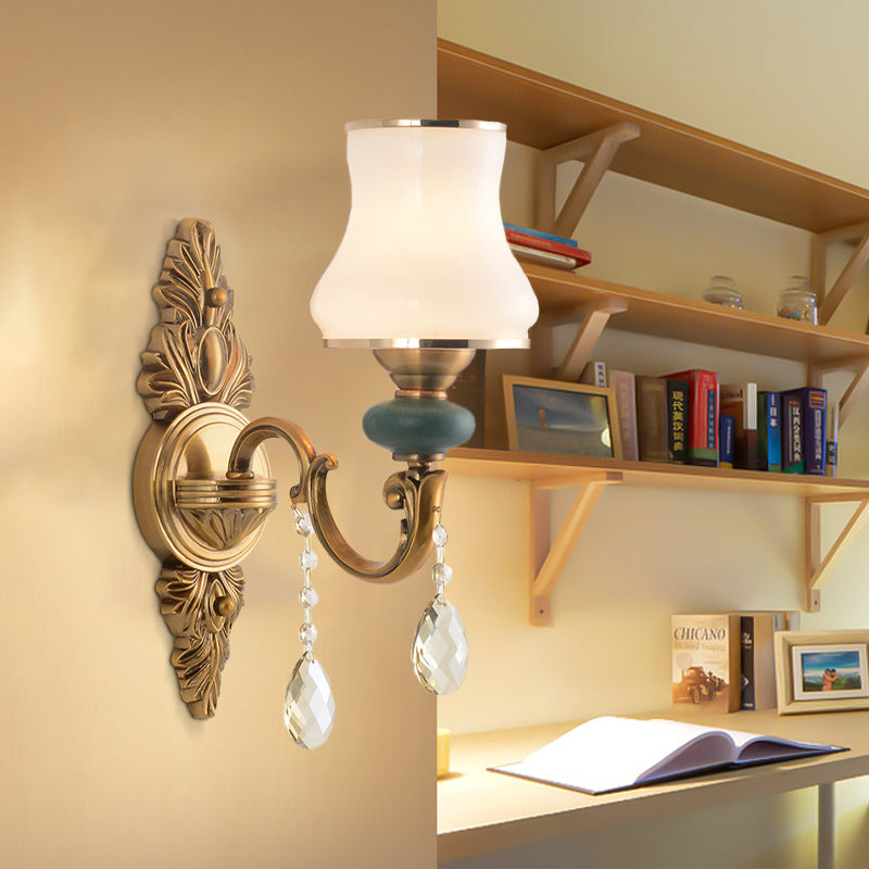 Kalsten | Vase White Glass Wall Mount Light Nordic Living Room 1/2 Heads Brass Wall Lamp