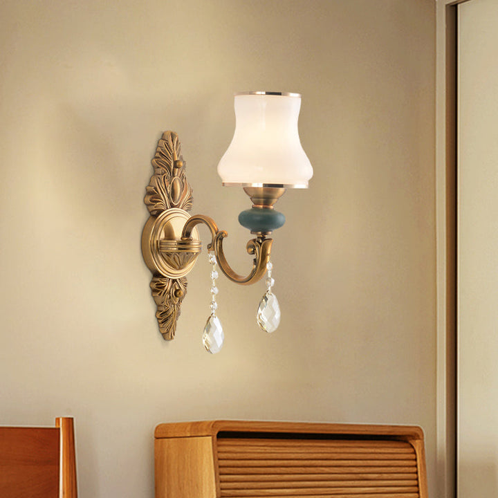 Kalsten | Vase White Glass Wall Mount Light Nordic Living Room 1/2 Heads Brass Wall Lamp