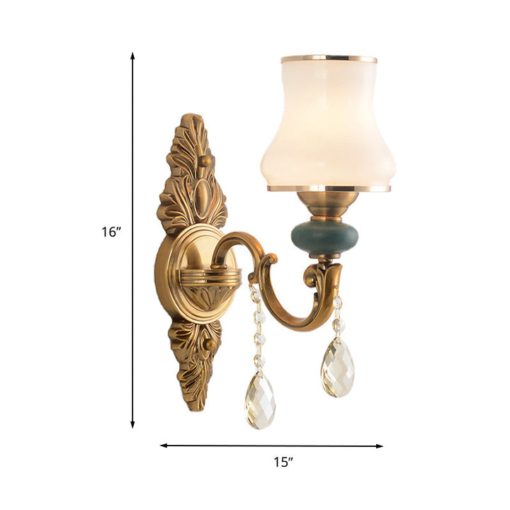 Kalsten | Vase White Glass Wall Mount Light Nordic Living Room 1/2 Heads Brass Wall Lamp