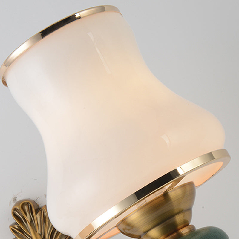 Kalsten | Vase White Glass Wall Mount Light Nordic Living Room 1/2 Heads Brass Wall Lamp