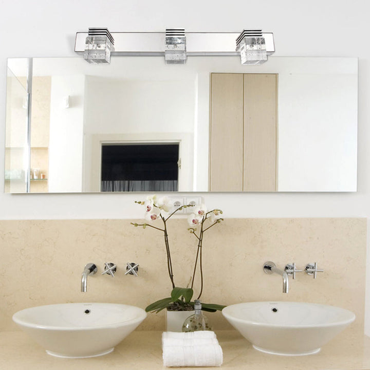 Stainless Steel Vanity Light Fixture Modern Style Bubble Crystal Shade Bathroom Wall Lighting | Kalsten