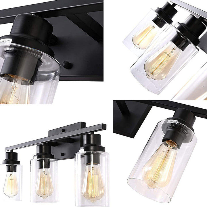 3-Light Cylinder Vanity Wall Light Fixtures Retro Industrial Style Glass Vanity Light | Kalsten