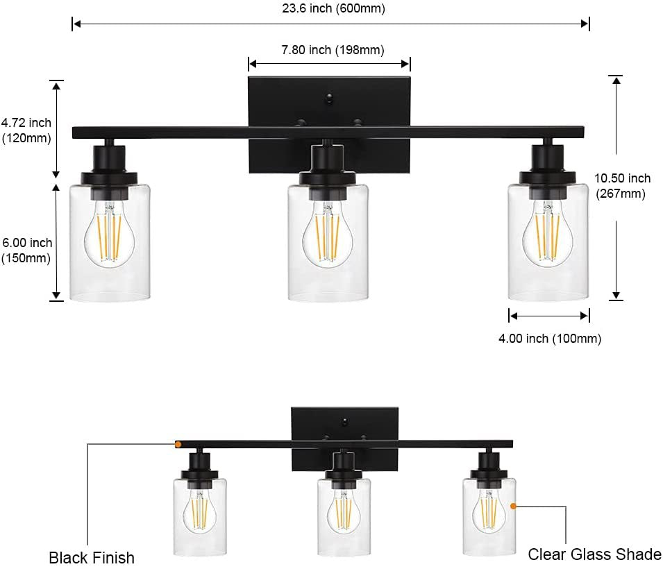 3-Light Cylinder Vanity Wall Light Fixtures Retro Industrial Style Glass Vanity Light | Kalsten