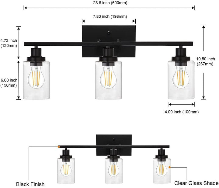 3-Light Cylinder Vanity Wall Light Fixtures Retro Industrial Style Glass Vanity Light | Kalsten