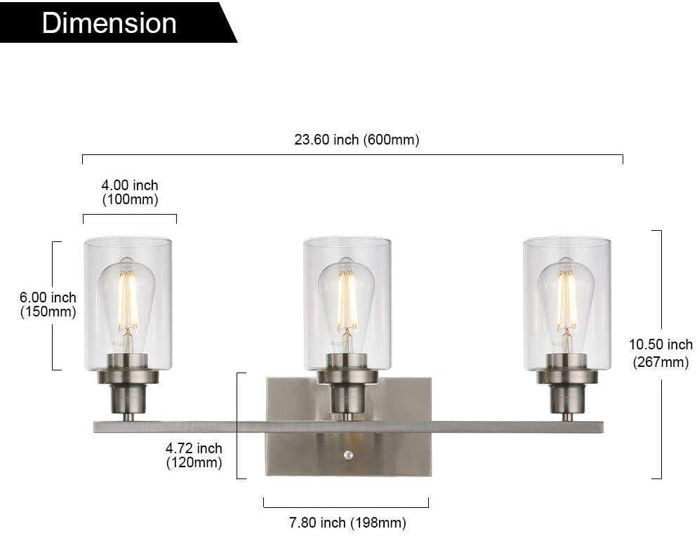 3-Light Cylinder Vanity Wall Light Fixtures Retro Industrial Style Glass Vanity Light | Kalsten