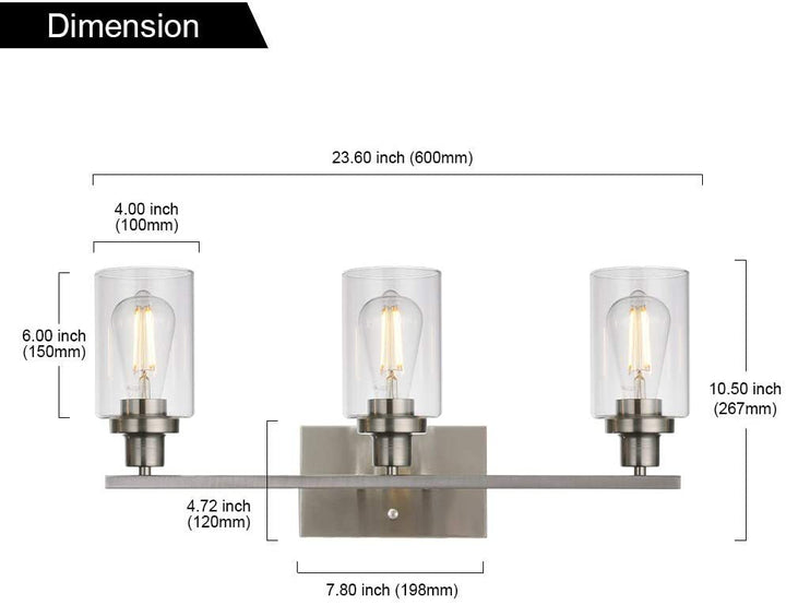 3-Light Cylinder Vanity Wall Light Fixtures Retro Industrial Style Glass Vanity Light | Kalsten