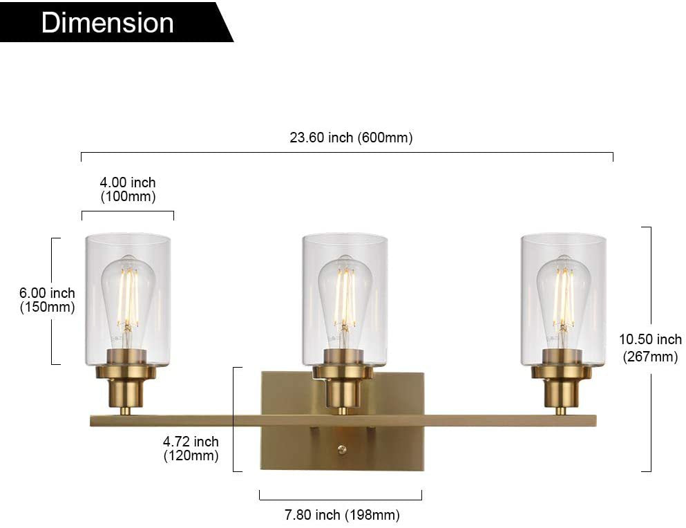 3-Light Cylinder Vanity Wall Light Fixtures Retro Industrial Style Glass Vanity Light | Kalsten