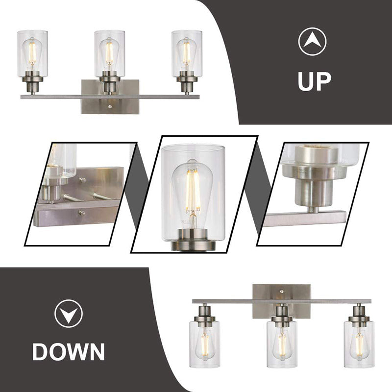 3-Light Cylinder Vanity Wall Light Fixtures Retro Industrial Style Glass Vanity Light | Kalsten