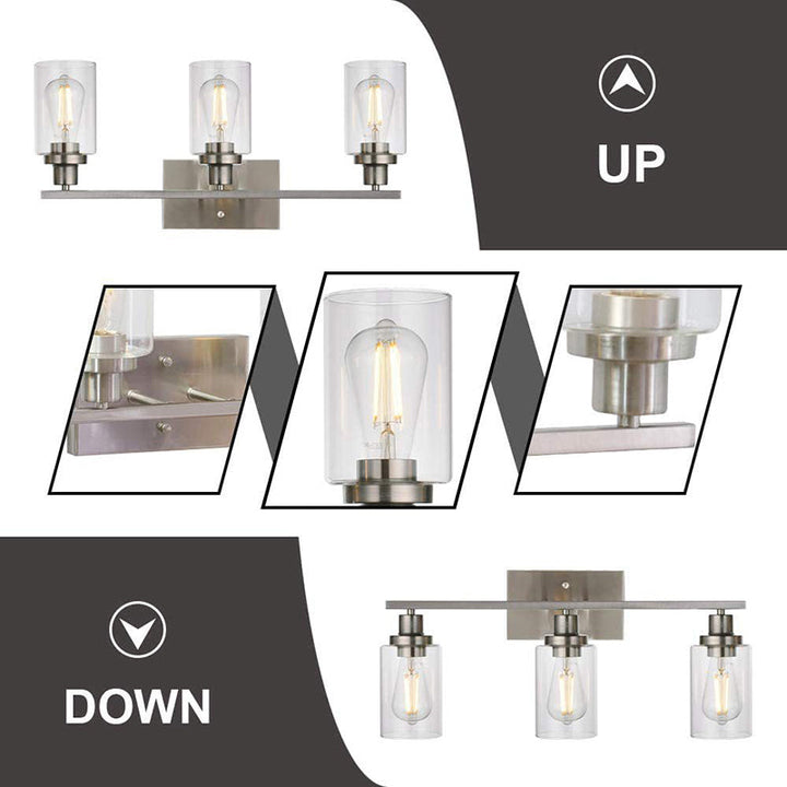 3-Light Cylinder Vanity Wall Light Fixtures Retro Industrial Style Glass Vanity Light | Kalsten
