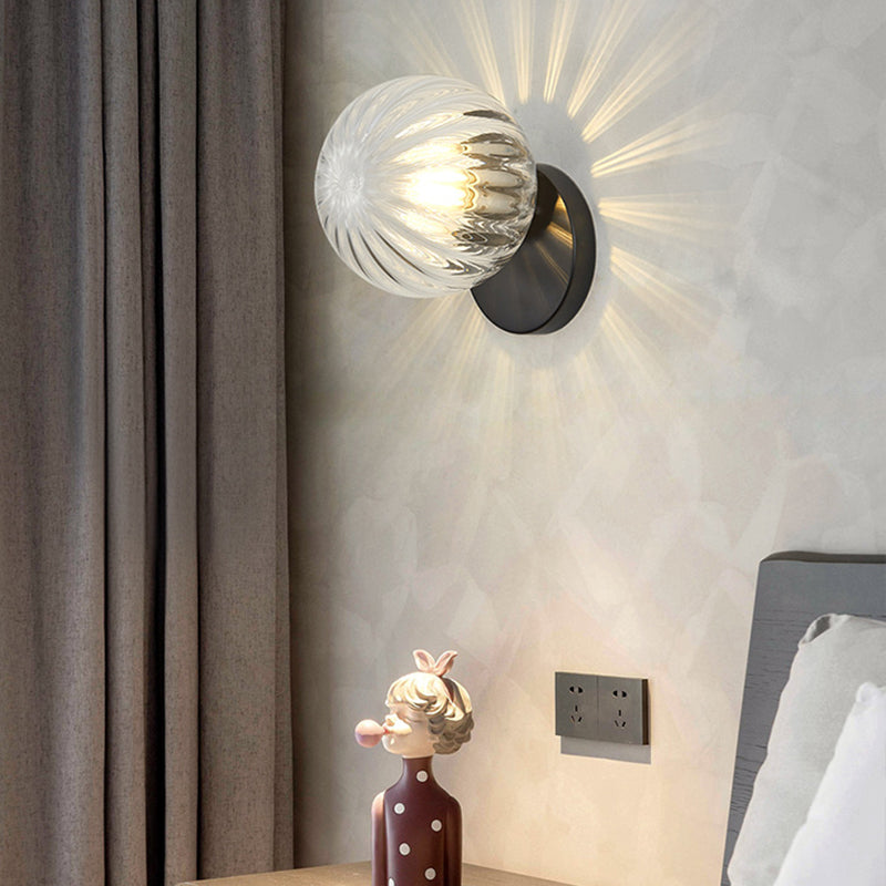 Modern Simplicity Wall Sconce 1 Light Metal Wall Lamp with Glass Ball Shade | Kalsten