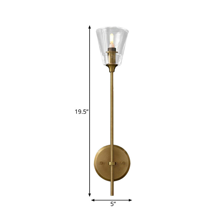 Black/Brass Finish Pencil Arm Wallchiere Vintage Metallic 1/2 Bulbs Wall Lamp with Clear Tapered Glass Shade | Kalsten