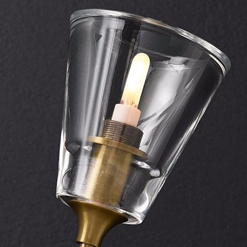 Black/Brass Finish Pencil Arm Wallchiere Vintage Metallic 1/2 Bulbs Wall Lamp with Clear Tapered Glass Shade | Kalsten