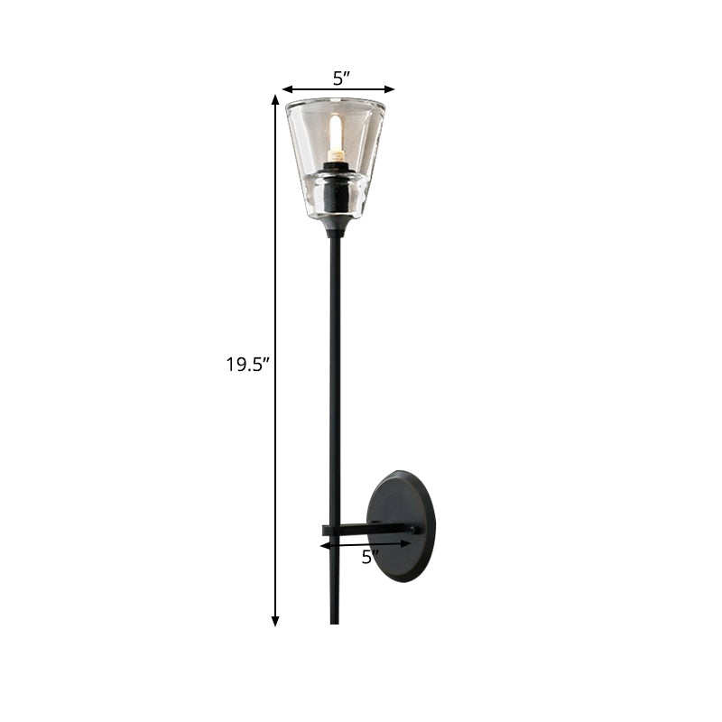 Black/Brass Finish Pencil Arm Wallchiere Vintage Metallic 1/2 Bulbs Wall Lamp with Clear Tapered Glass Shade | Kalsten