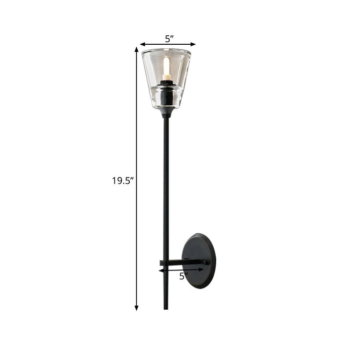 Black/Brass Finish Pencil Arm Wallchiere Vintage Metallic 1/2 Bulbs Wall Lamp with Clear Tapered Glass Shade | Kalsten