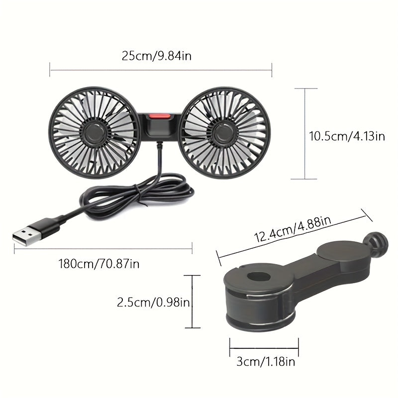 1 Pc Car Fan, Car Small Air Conditioner, Double-headed Rear Fan, Strong Wind, 360 Degrees Rotation, Large Air Volume, Subwoofer Operation, Base Fixed Clip Mounting Method, Suitable For Car Home | Kalsten