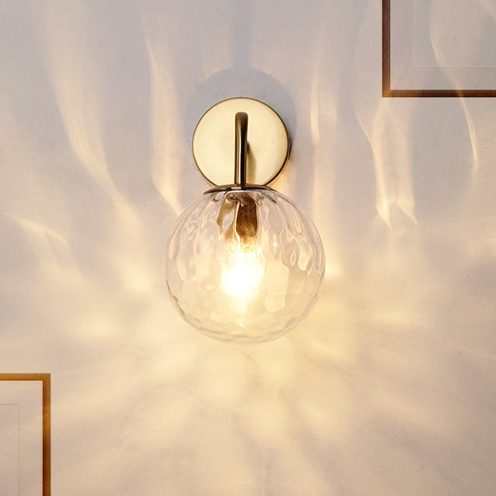 Rippled Glass Sphere Wall Lamp Minimalist 1 Light Gold Wall Sconce Lighting with Arm | Kalsten