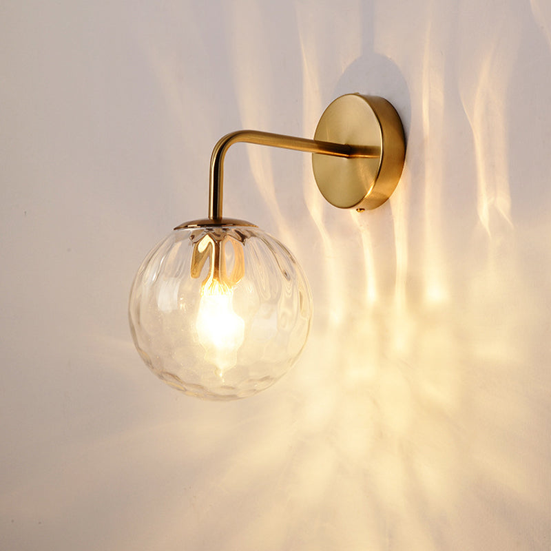 Rippled Glass Sphere Wall Lamp Minimalist 1 Light Gold Wall Sconce Lighting with Arm | Kalsten