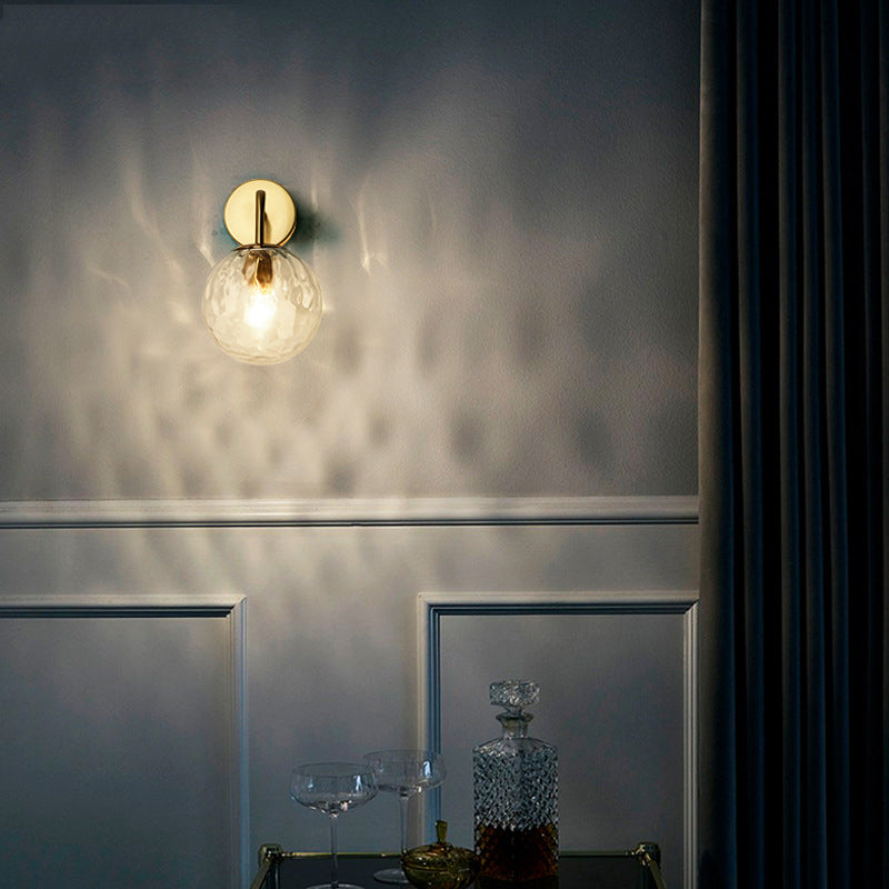 Rippled Glass Sphere Wall Lamp Minimalist 1 Light Gold Wall Sconce Lighting with Arm | Kalsten