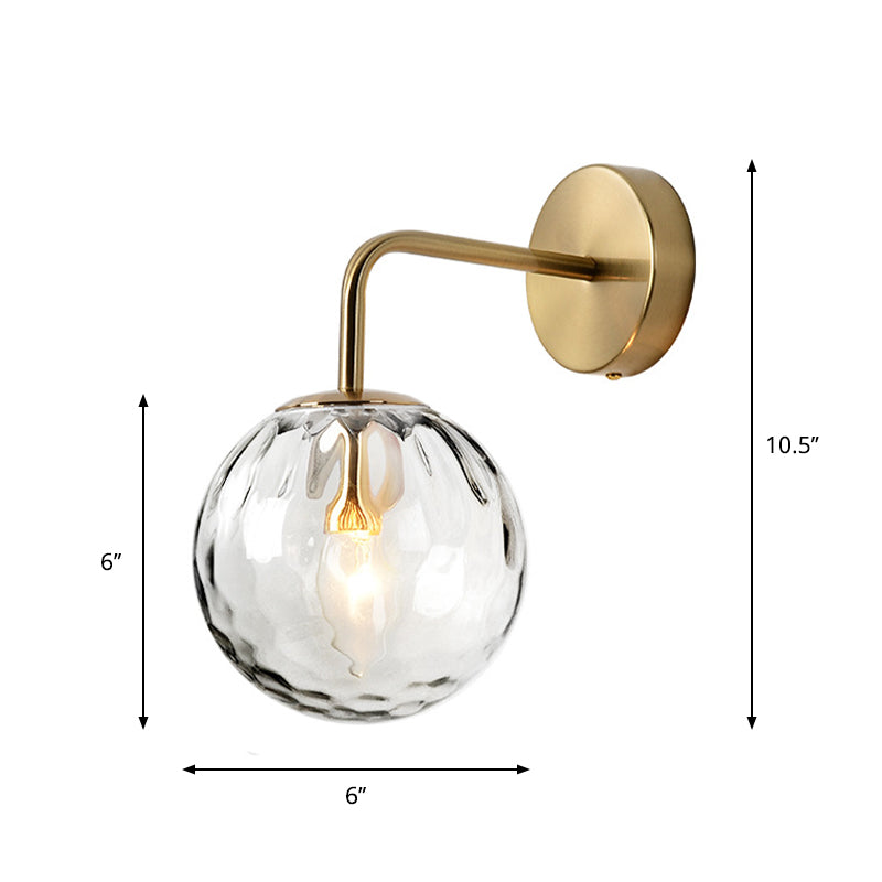 Rippled Glass Sphere Wall Lamp Minimalist 1 Light Gold Wall Sconce Lighting with Arm | Kalsten