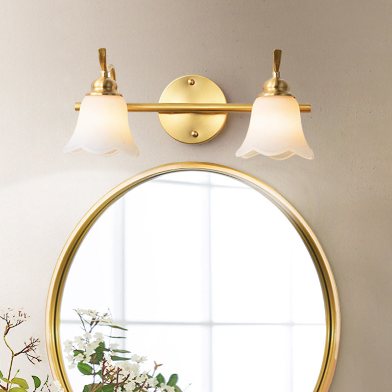 Flower Bathroom Wall Vanity Light Traditionalist Metal 2/3 Bulbs LED Brass Wall Sconce Lighting | Kalsten