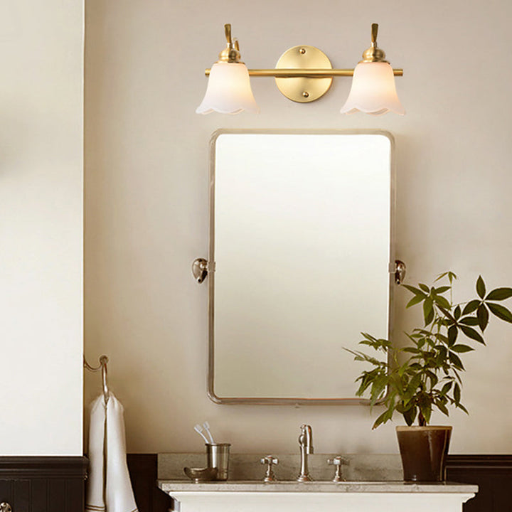Flower Bathroom Wall Vanity Light Traditionalist Metal 2/3 Bulbs LED Brass Wall Sconce Lighting | Kalsten