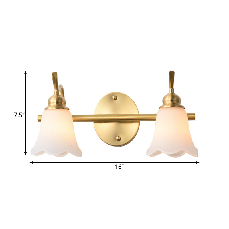 Flower Bathroom Wall Vanity Light Traditionalist Metal 2/3 Bulbs LED Brass Wall Sconce Lighting | Kalsten