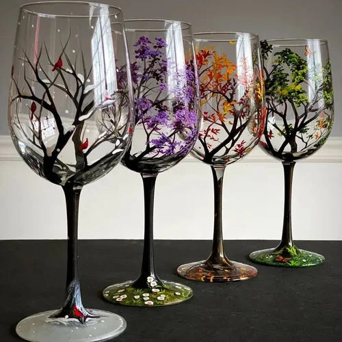 Four Seasons Hand-Painted Wine Glass