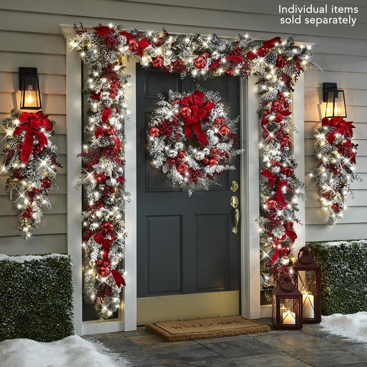 Kalsten | Cordless Prelit Holiday Trim | LED Lights, Auto-Timer & Premium Red/White Decor