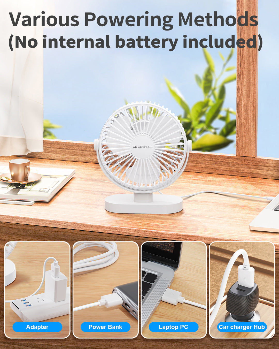 6.5 Inch USB Small Desk Fan for Home Office Car Outdoor Travel | Kalsten