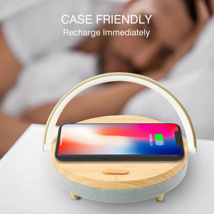 Multifunctional Wooden Table Lamp with Bluetooth Speaker & Wireless Charger | Kalsten