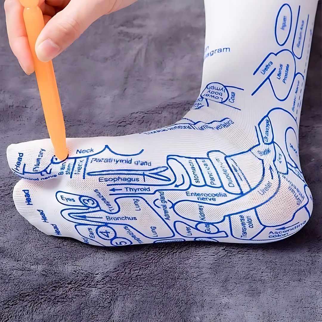 ReflexEase | Reflexology Socks – Printed Map & Tool – Breathable Split‑Toe Fabric – Home Stress Relief & Foot Fatigue Recovery Kalsten