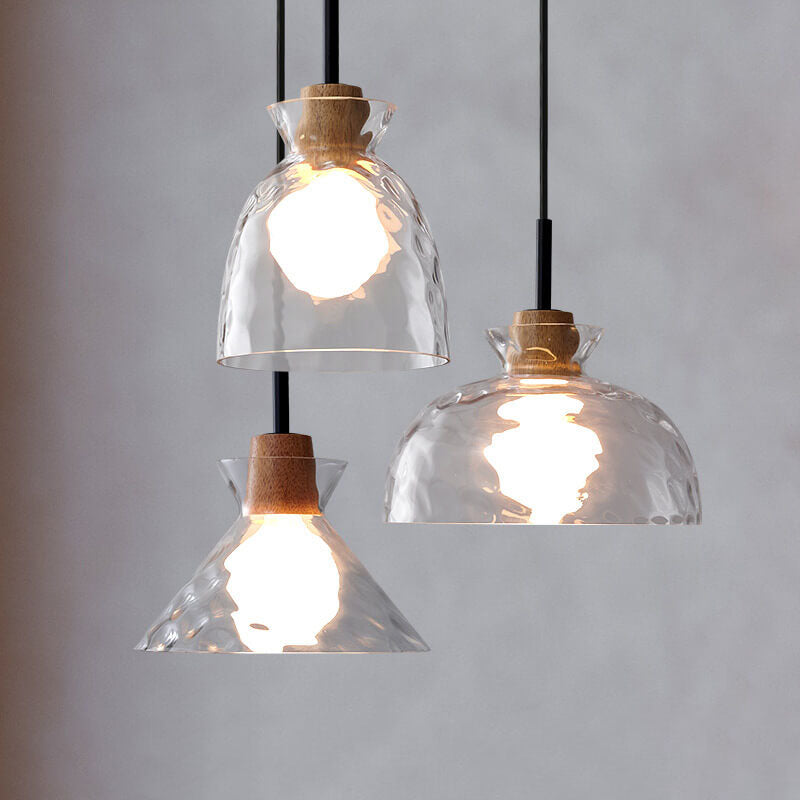 Pendant Light Glass Wood 9.8 in Adjustable Modern Bedroom Living Room Study Ceiling Lamp | Kalsten