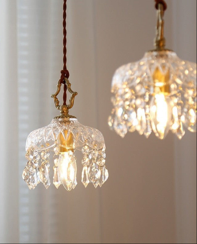 Vintage Brass Crystal Pendant Chandelier