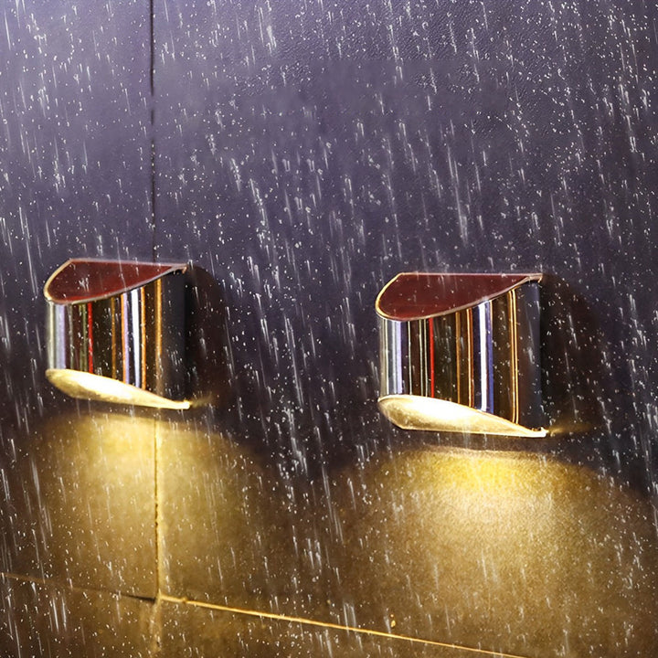 Stainless Steel Minimalist Waterproof Silver Modern Solar Wall Lamp | Kalsten