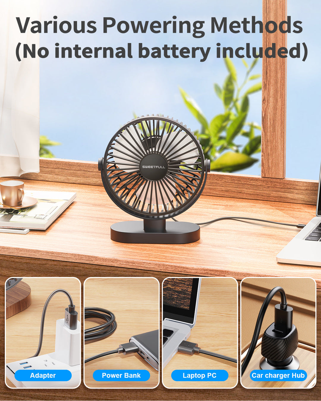 6.5 Inch USB Small Desk Fan for Home Office Car Outdoor Travel | Kalsten