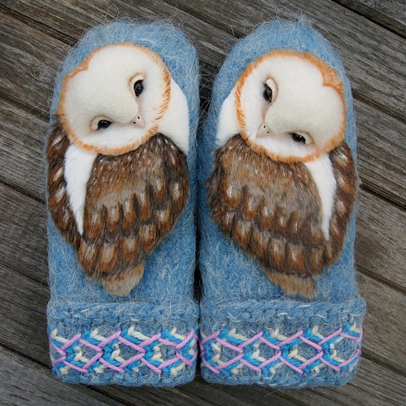 Kalsten | Hand Knitted Wool Nordic Mittens With Owls