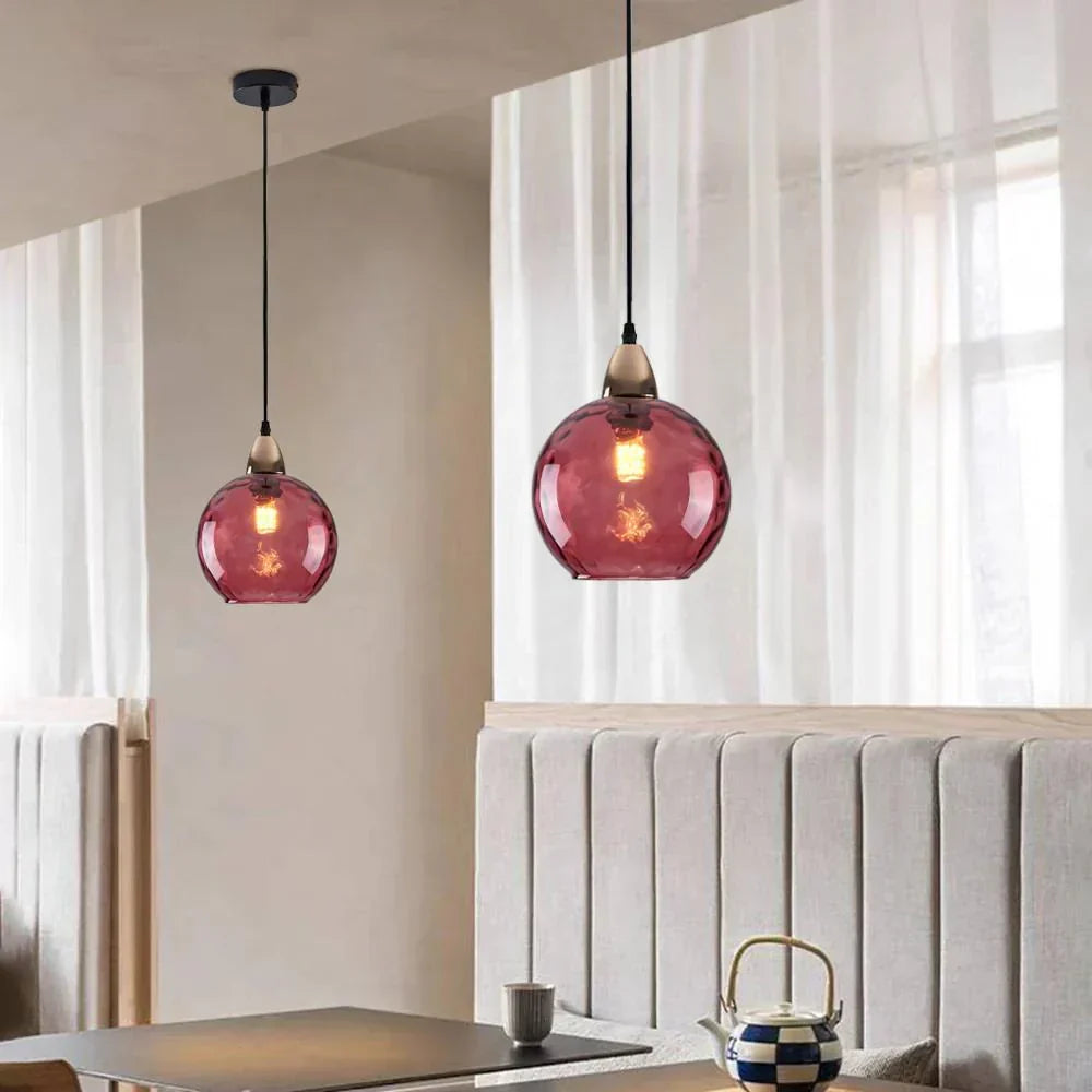 Pendant Light Ripple Glass 7.9 in Sphere Adjustable Dining Room Kitchen Hanging Ceiling Lamp Modern Nordic Minimalist Fixture | Kalsten