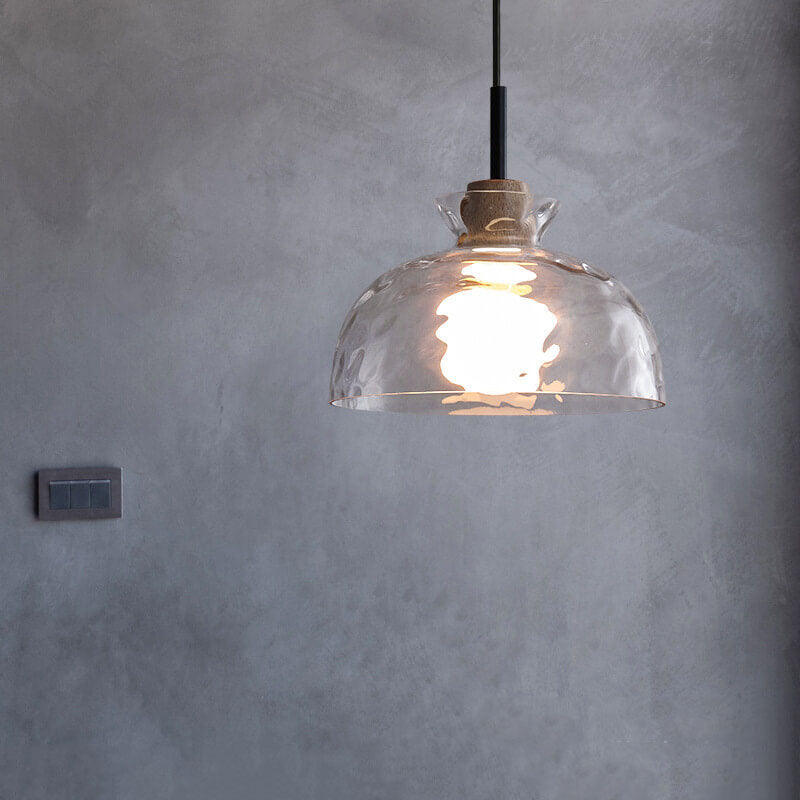 Pendant Light Glass Wood 9.8 in Adjustable Modern Bedroom Living Room Study Ceiling Lamp | Kalsten