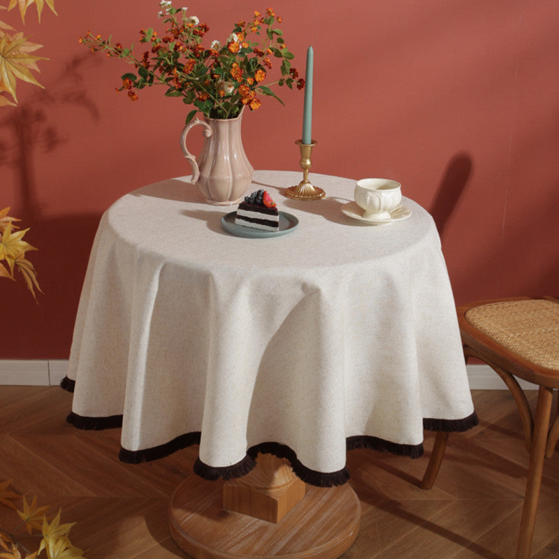 Minimalist Linen Tassel Tablecloth Natural Style | Kalsten