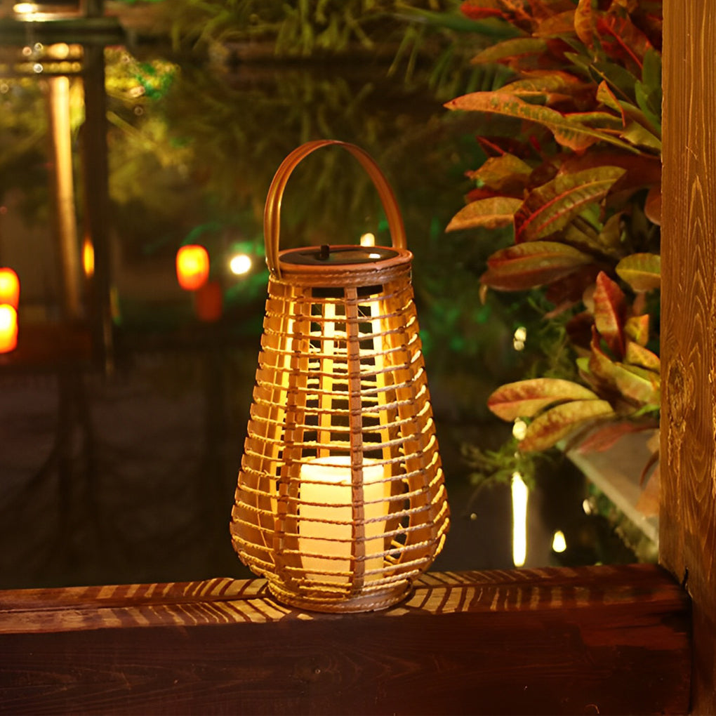 Portable Waterproof LED Ropes Rattan Brown Retro Outdoor Solar Lanterns | Kalsten