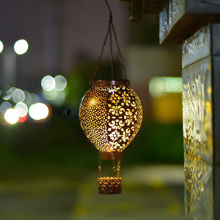 Portable Cast Iron Hot Air Balloon Solar Lanterns Hanging Solar Light Hollow Outdoor Decor Garden Light | Kalsten