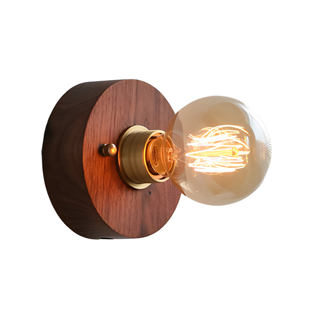 Round/Square Vintage Walnut Wood Wall Lamp 1-light with Pull Chain Switch | Kalsten