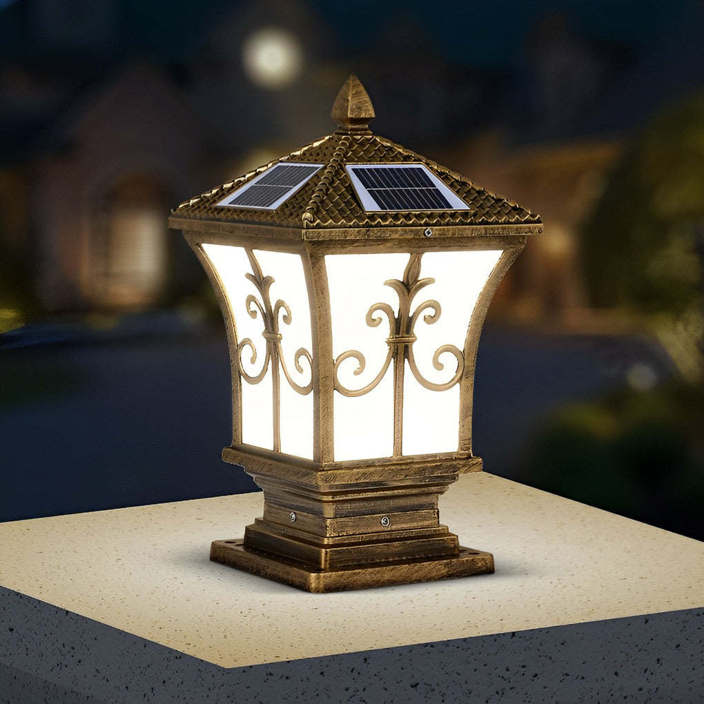 Vintage Pattern Waterproof Automatic Solar Powered Fence Post Lights | Kalsten